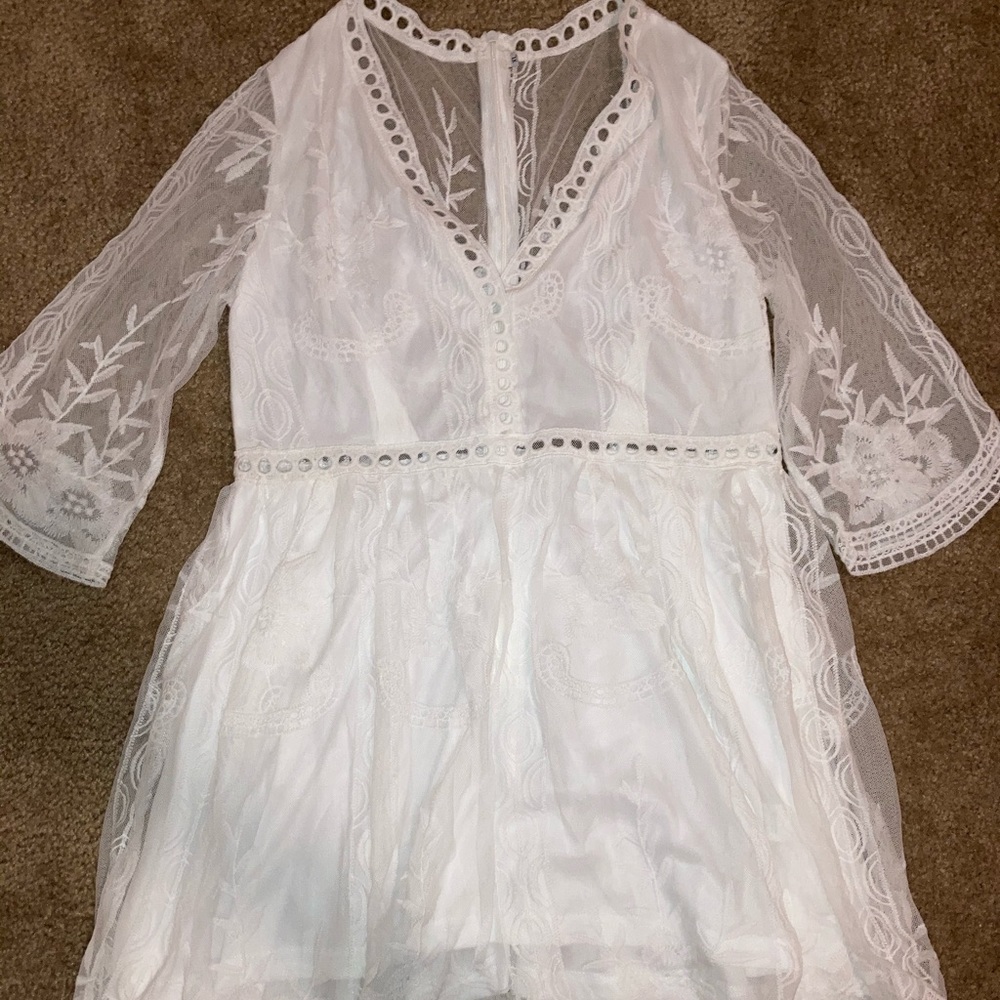 ♦️Shein Pointelle Trim Embroidered Mesh Dress